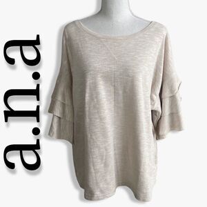 A.N.A A NEW APPROACH Boat Neck Pullover Sweatshirt, Heather Cream, Tiered Sleeve